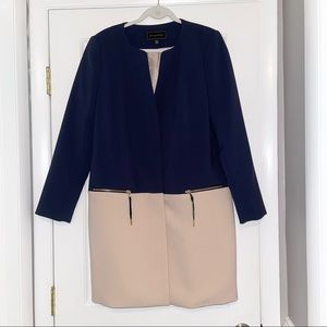 Metaphor navy blue and pink color block button up coat jacket w/ front pockets M